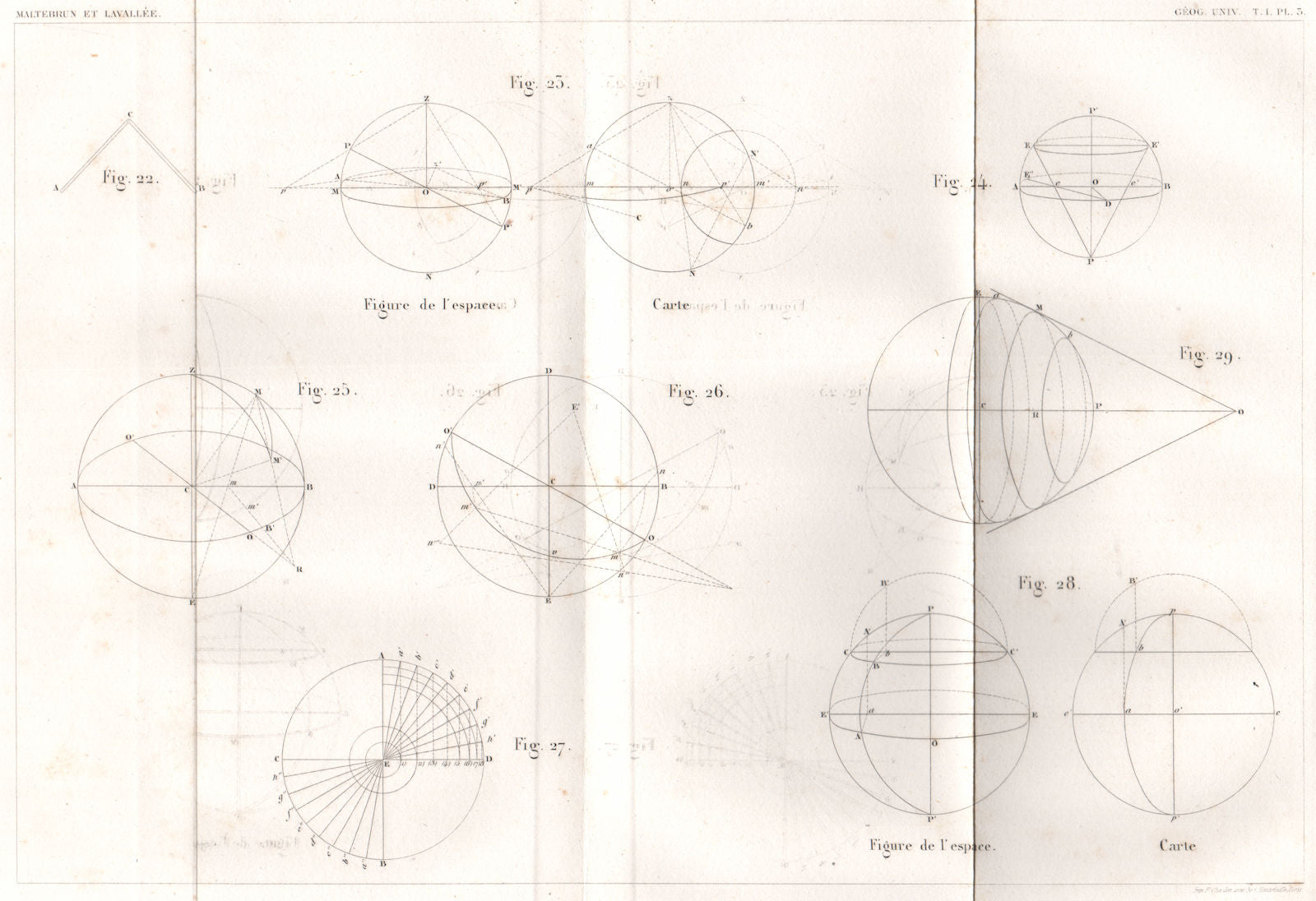 SPHERES. Sections. Mathematics 1855 old antique vintage print picture